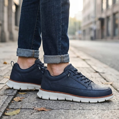 Lace Up Leather Sneakers with Cushioned Sole for Men