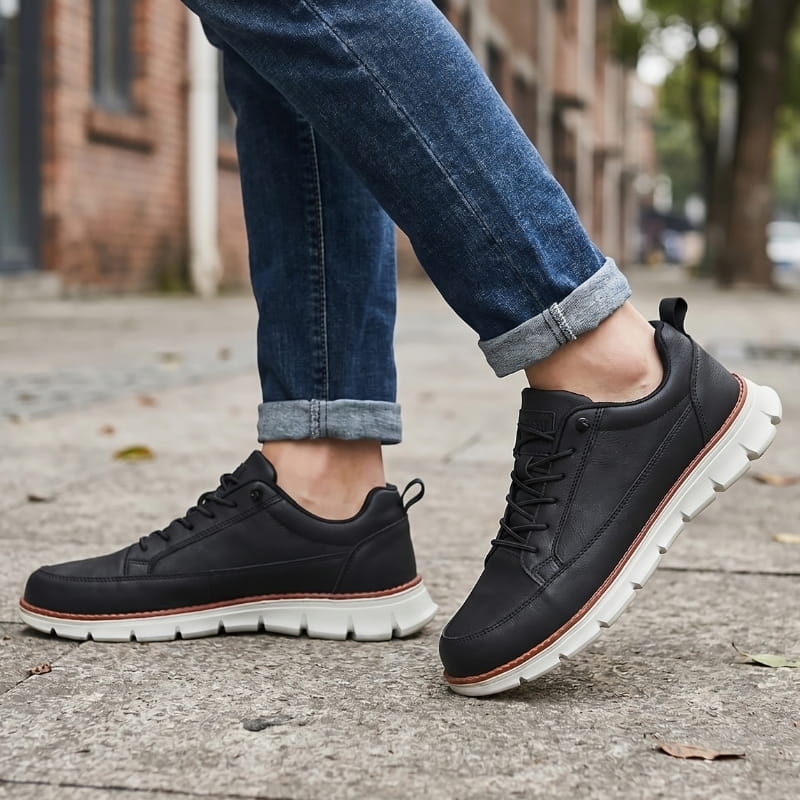 Lace Up Leather Sneakers with Cushioned Sole for Men