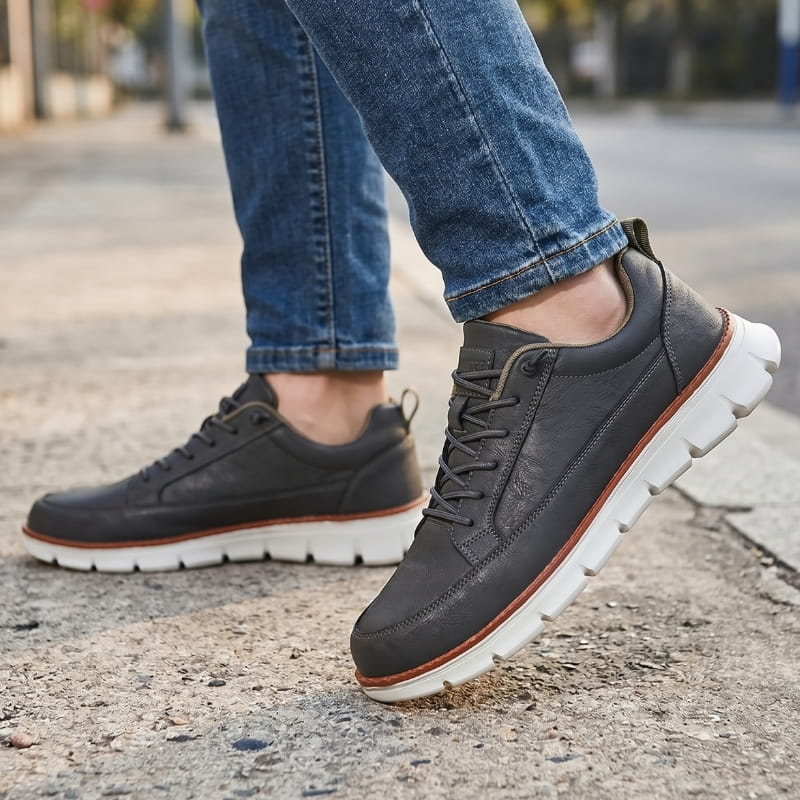 Lace Up Leather Sneakers with Cushioned Sole for Men