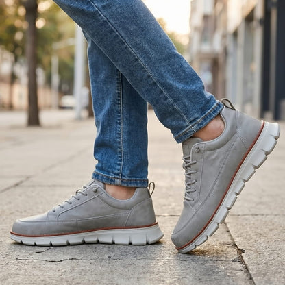 Lace Up Leather Sneakers with Cushioned Sole for Men