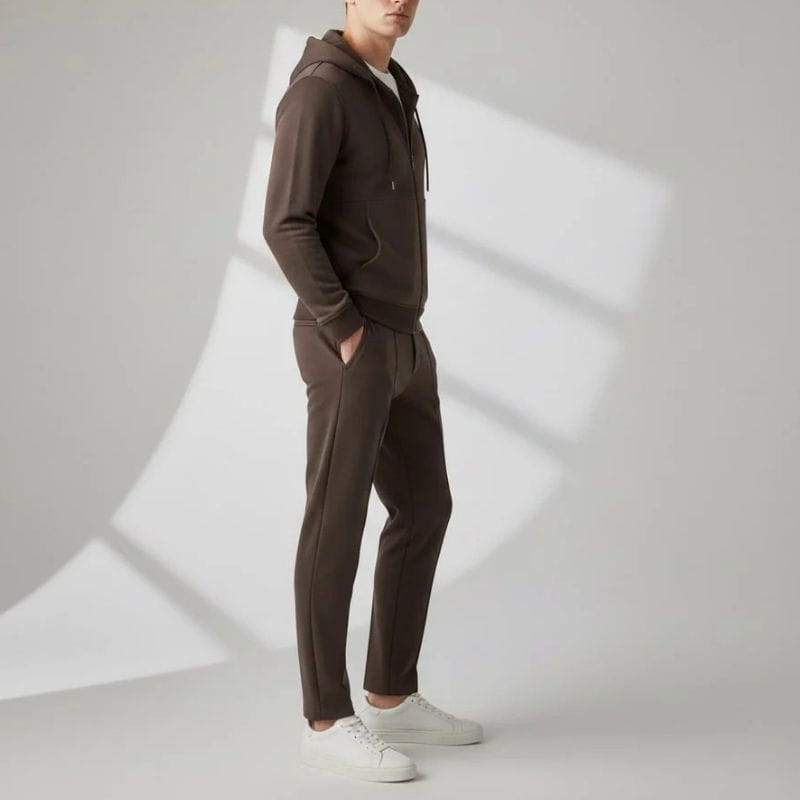 Men's hooded tailored stretch jacket with zip front