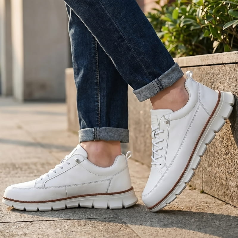 Lace Up Leather Sneakers with Cushioned Sole for Men