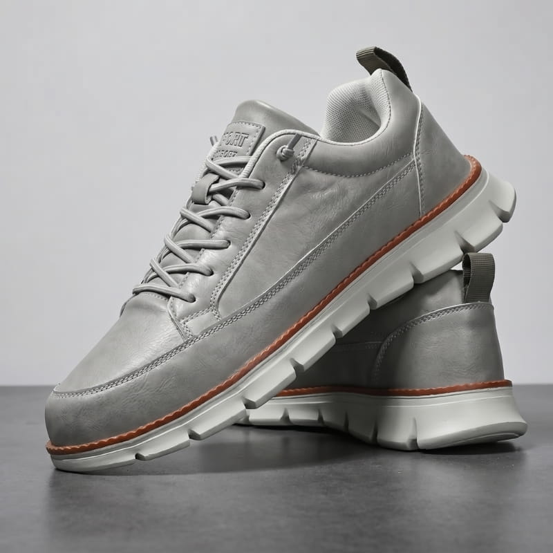Lace Up Leather Sneakers with Cushioned Sole for Men
