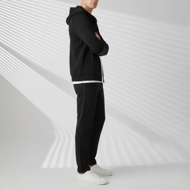 Men's hooded tailored stretch jacket with zip front