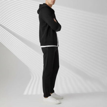 Men's hooded tailored stretch jacket with zip front