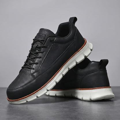 Lace Up Leather Sneakers with Cushioned Sole for Men