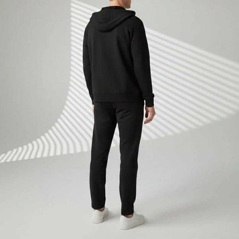 Men's hooded tailored stretch jacket with zip front