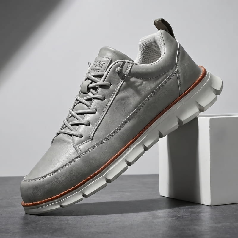 Lace Up Leather Sneakers with Cushioned Sole for Men - gray