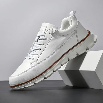 Lace Up Leather Sneakers with Cushioned Sole for Men - white