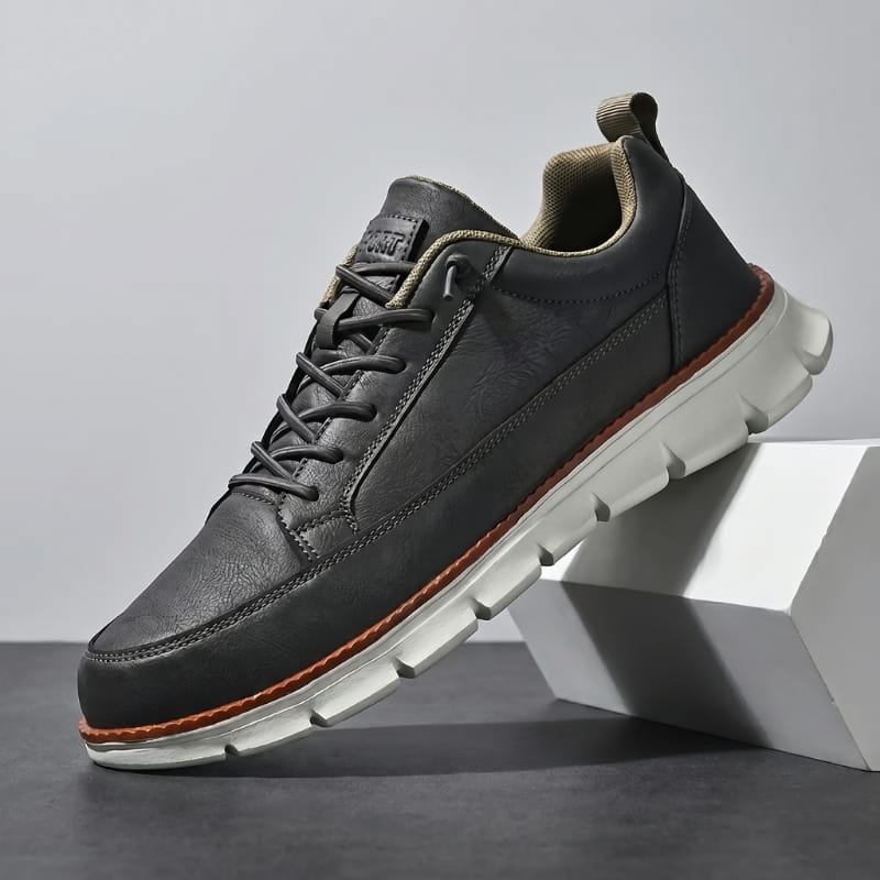 Lace Up Leather Sneakers with Cushioned Sole for Men - dark grey