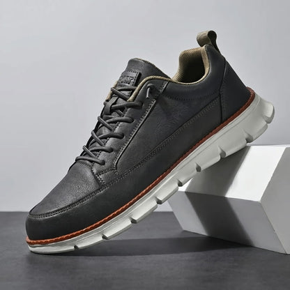 Lace Up Leather Sneakers with Cushioned Sole for Men - dark grey