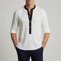 Piolo | Band Collar Henley Shirt with Contrast Placket
