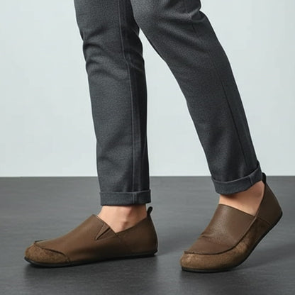 Suede and Textured Leather Slip On Loafers for Men
