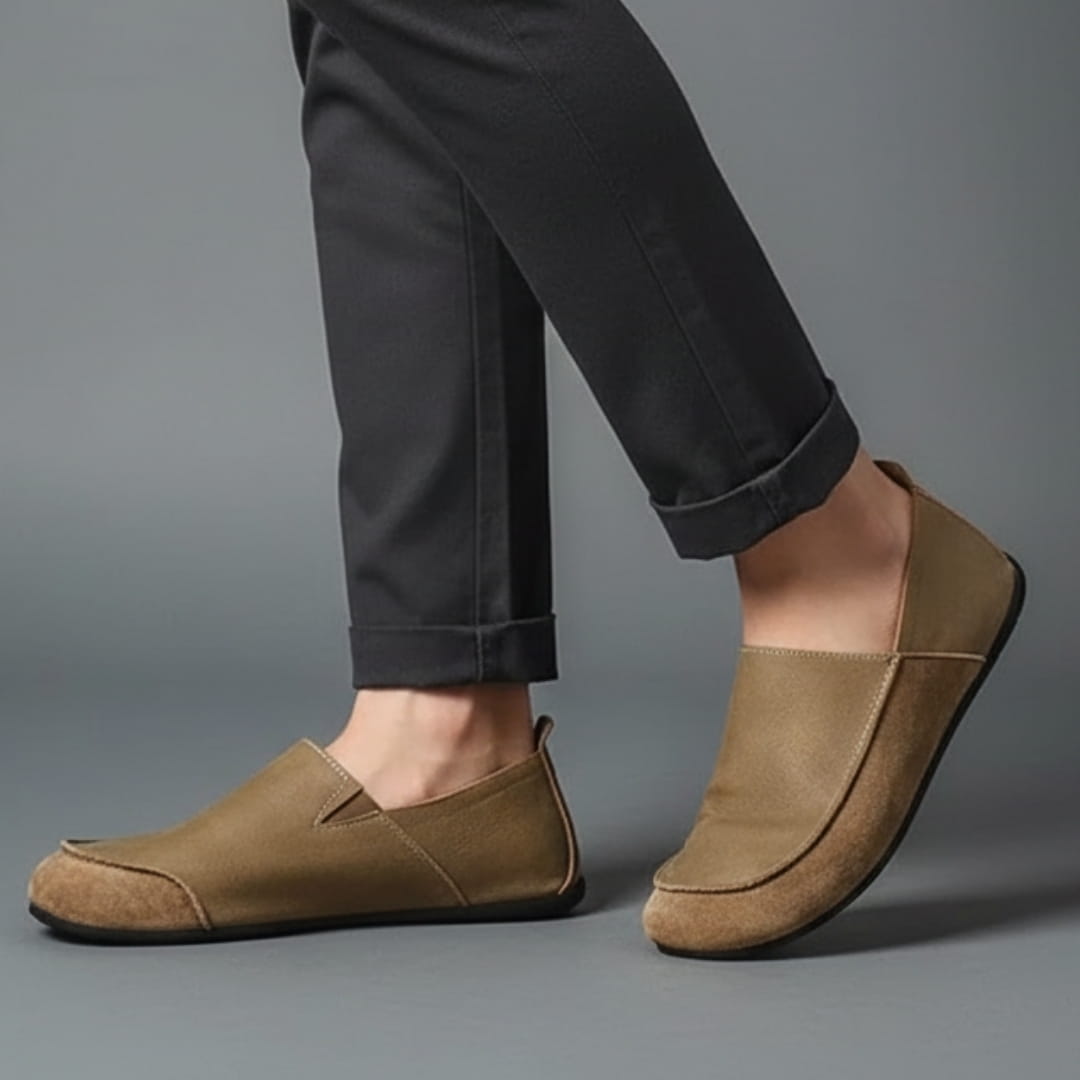 Suede and Textured Leather Slip On Loafers for Men