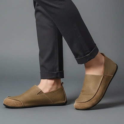 Suede and Textured Leather Slip On Loafers for Men