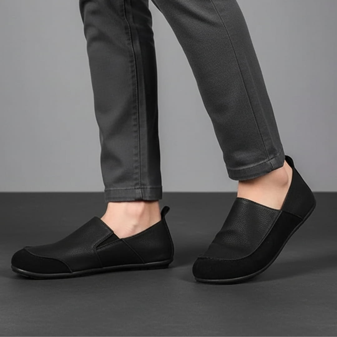 Suede and Textured Leather Slip On Loafers for Men
