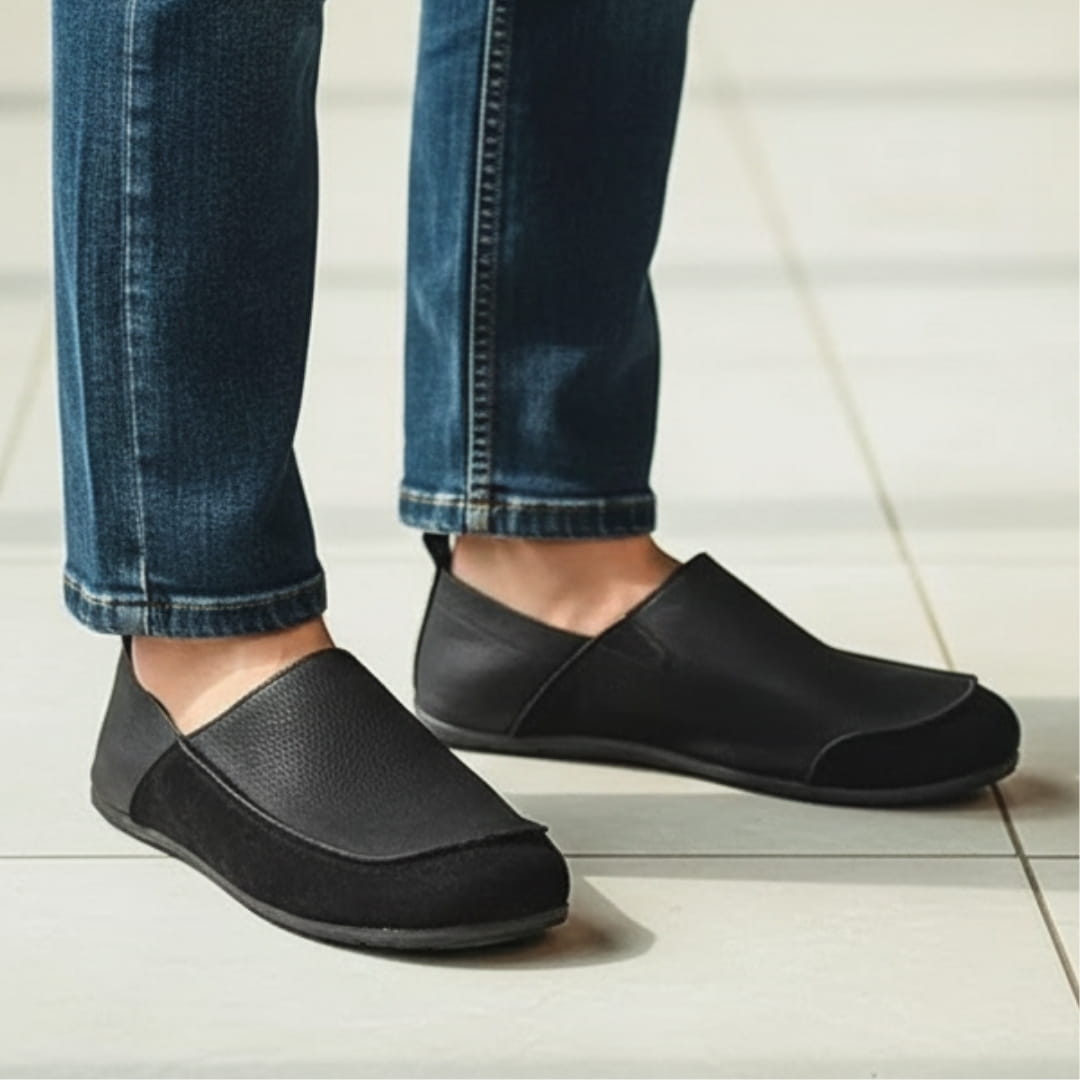 Suede and Textured Leather Slip On Loafers for Men