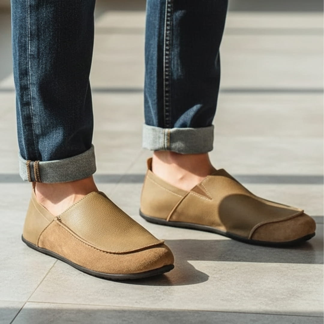 Suede and Textured Leather Slip On Loafers for Men