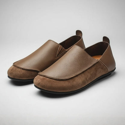 Suede and Textured Leather Slip On Loafers for Men - brown