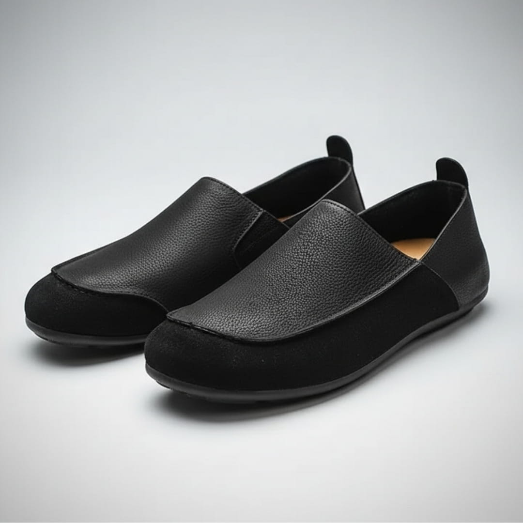 Suede and Textured Leather Slip On Loafers for Men - black