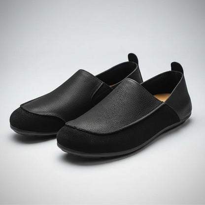Suede and Textured Leather Slip On Loafers for Men - black