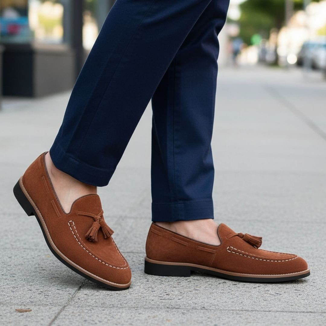 Suede Tassel Loafers with Cushioned Sole for Men - brown