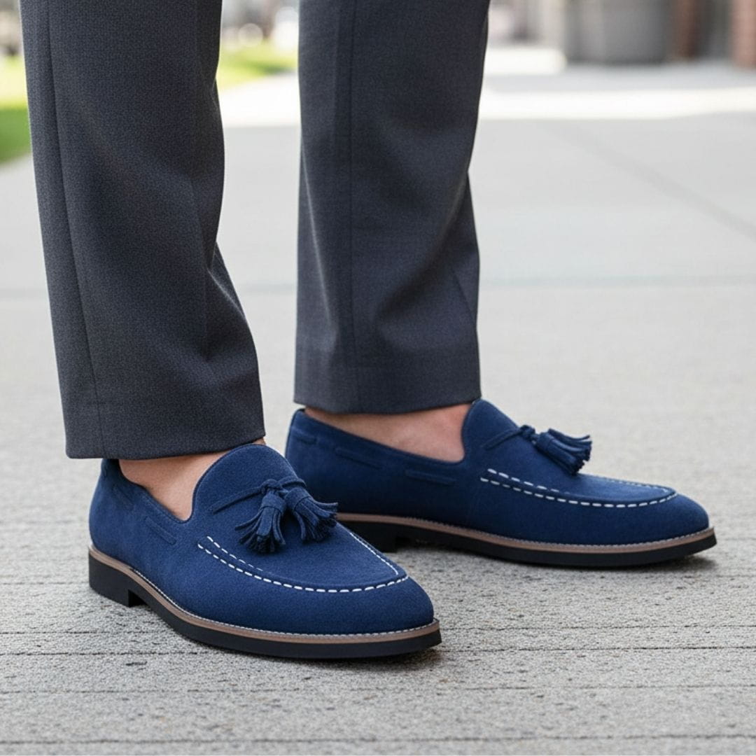 Suede Tassel Loafers with Cushioned Sole for Men - blue