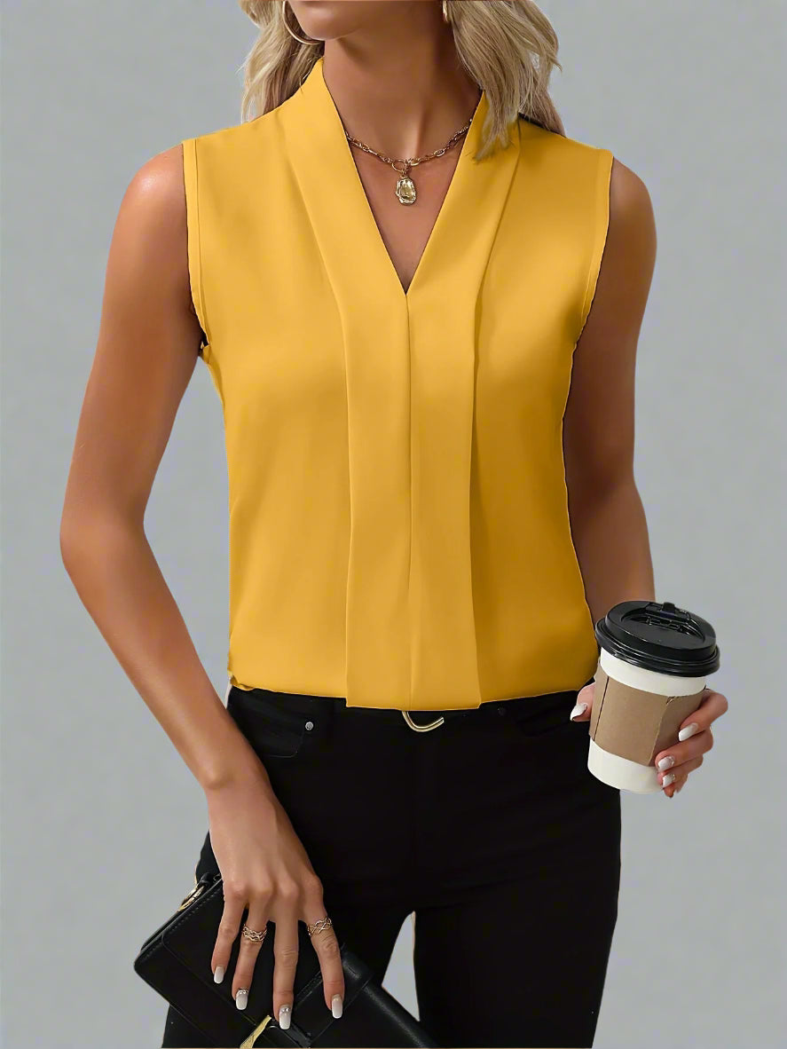 Avery | Women's Elegant Satin Sleeveless V-Neck Blouse