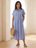 Ayleth | Striped Gathered-Waist Midi Dress
