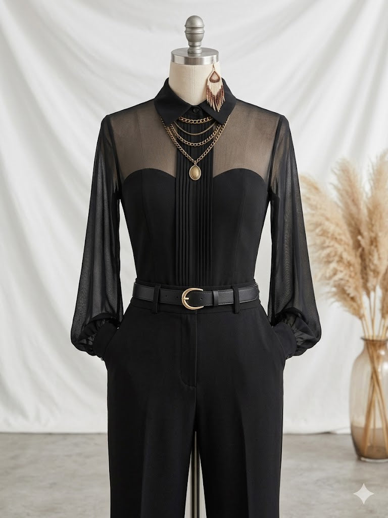 Women's loose long sleeve shirt with shirt collar