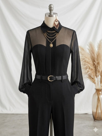 Women's loose long sleeve shirt with shirt collar