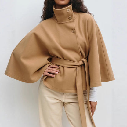 Women's high neck batwing trench coat with belt