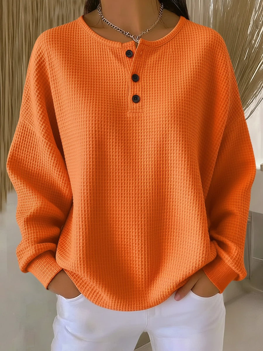 Eilidh - Waffle Knit Henley Sweatshirt