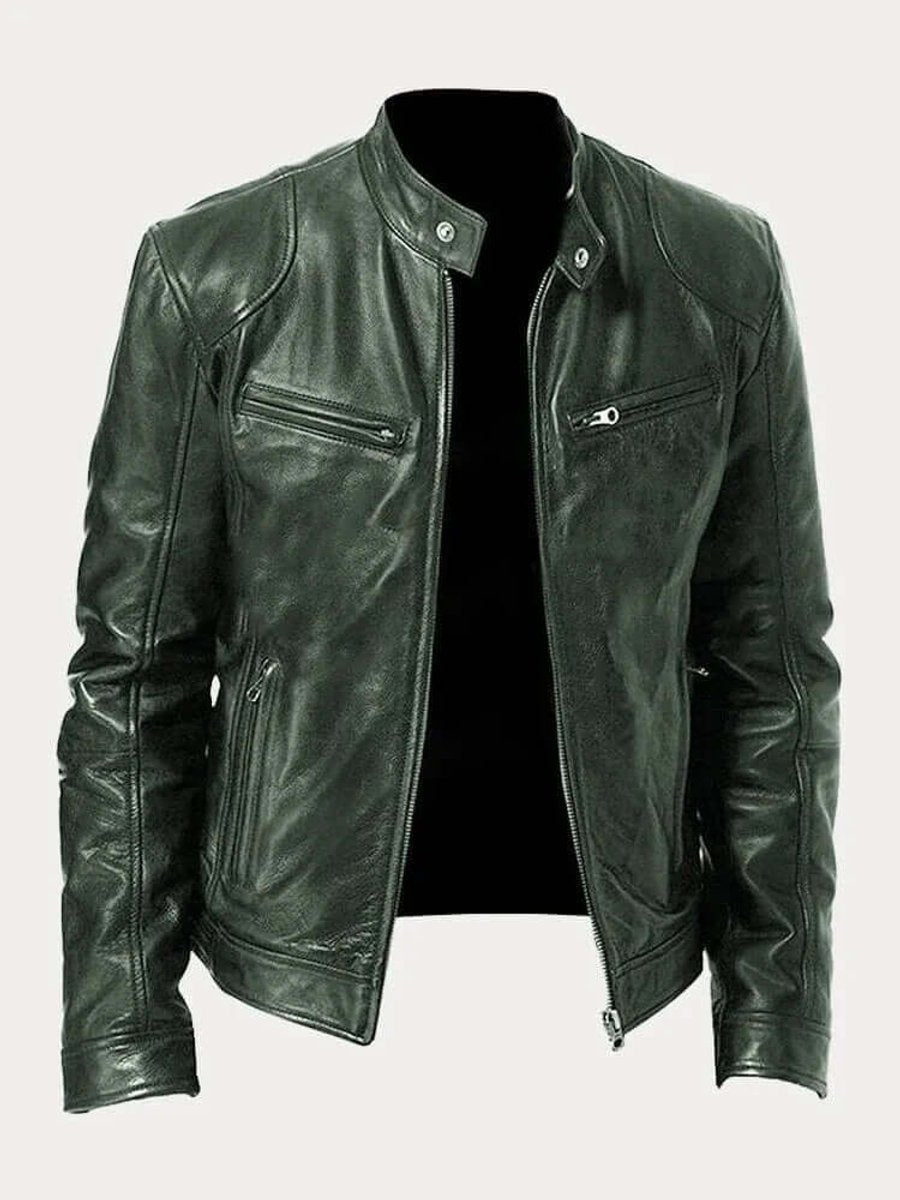 Genuine leather jacket for men - olive