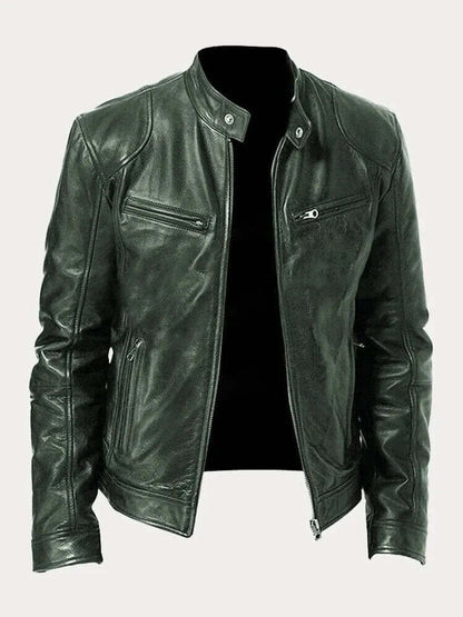 Genuine leather jacket for men - olive