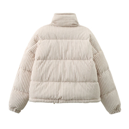 Women's corduroy puffer coat, loose fit, long sleeves