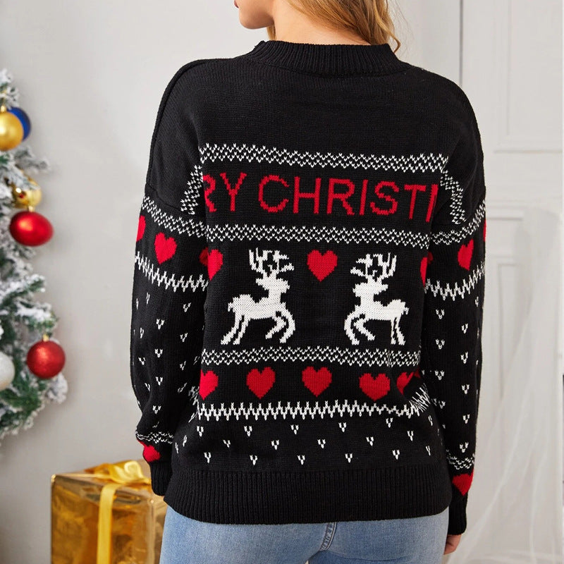 Women's white elk print Christmas knit sweater