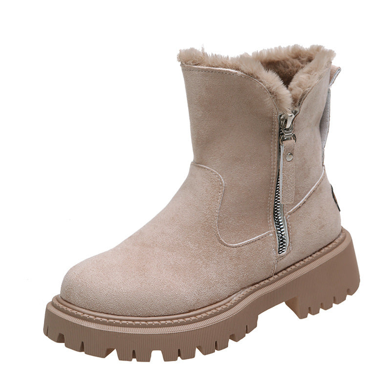 Women's plush snow boots with side zip