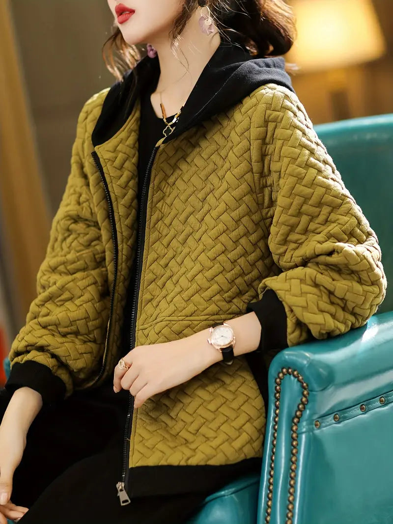 Alienor - Quilted Hooded Coat with Contrast Trim