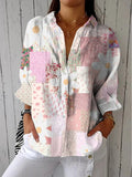 Zinnia | Daisy Patchwork Rolled-Sleeve Blouse