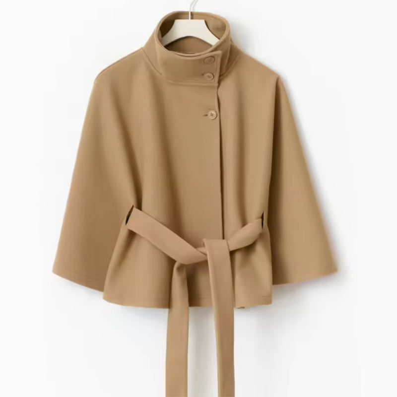 Women's high neck batwing trench coat with belt