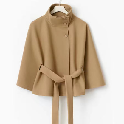 Women's high neck batwing trench coat with belt
