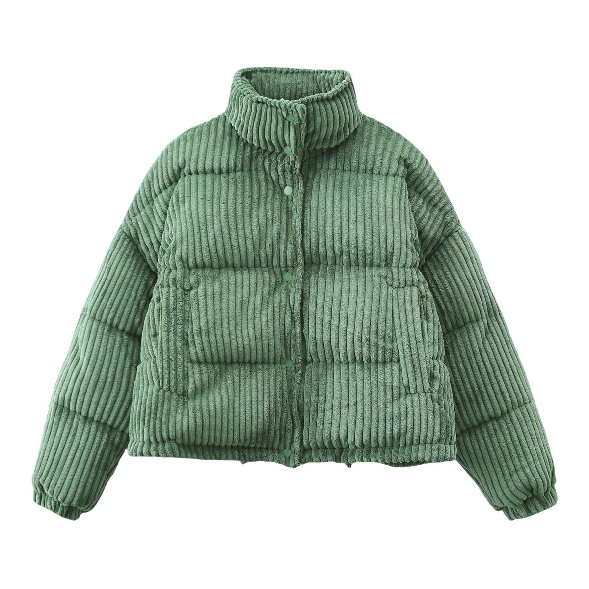 Women's corduroy puffer coat, loose fit, long sleeves