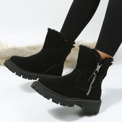 Women's plush snow boots with side zip