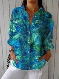Yvaine | Feather-Print Button-Front Blouse