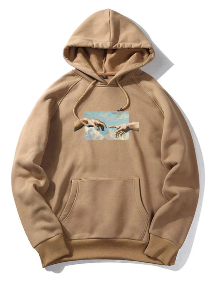 Men's graphic print pullover hoodie - brown