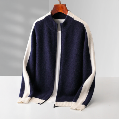 Cashmere Blend Zip Up Knit Jacket for Men - deep navy