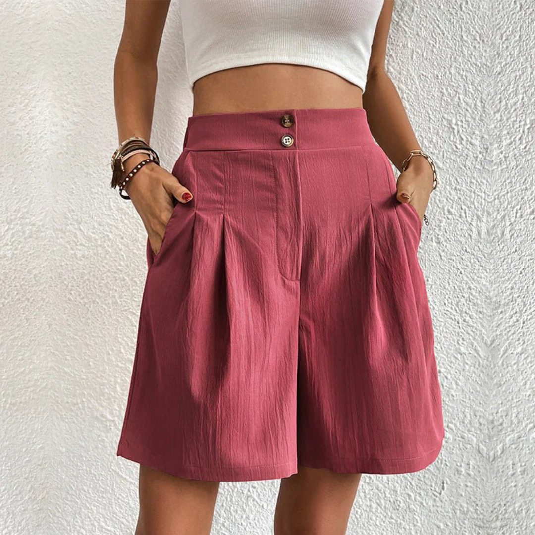 Blythe | Women's Linen High-Waist Pleated Wide-Leg Shorts