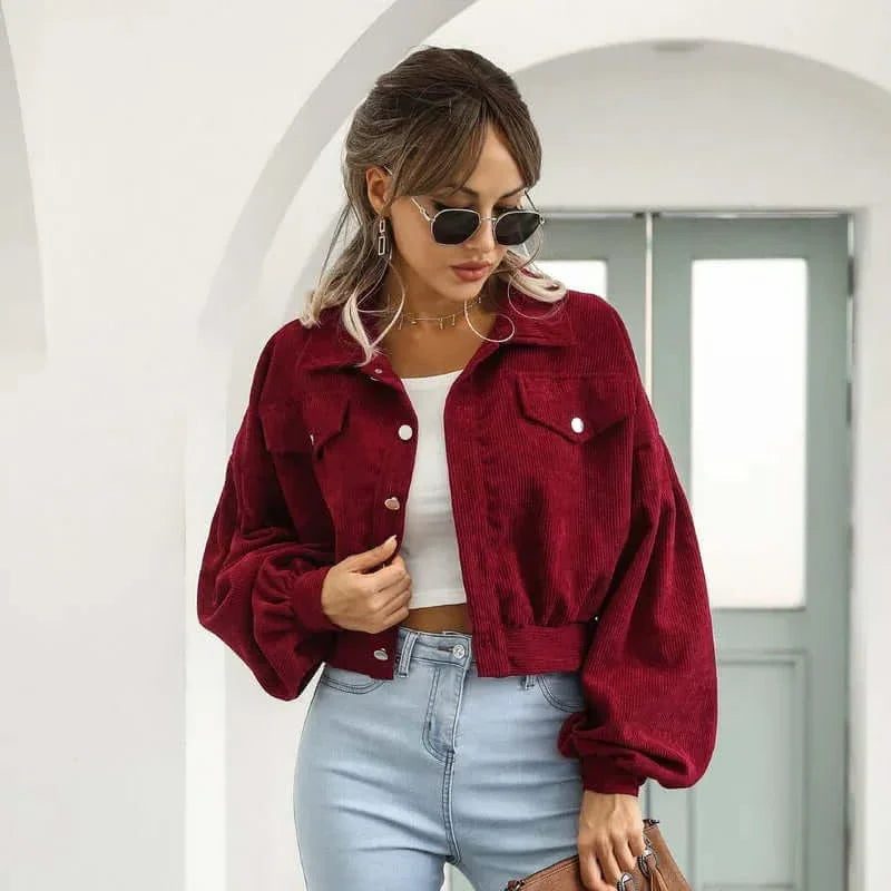 Modesty - Cropped Corduroy Bomber Jacket