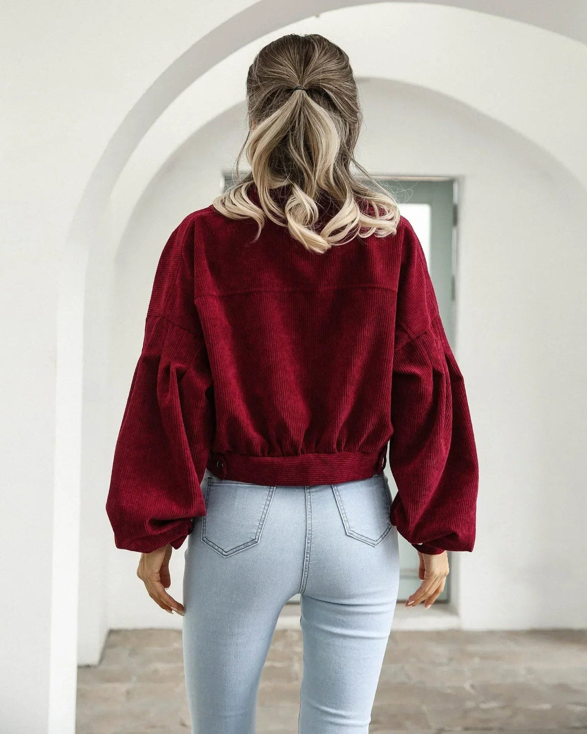 Modesty - Cropped Corduroy Bomber Jacket